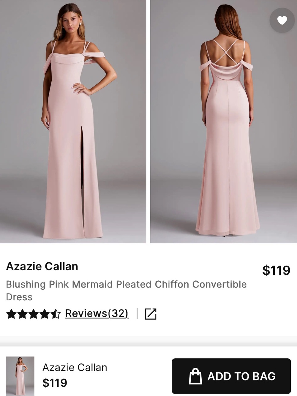 Azazie Blushing Pink Convertible Mermaid Evening Gown